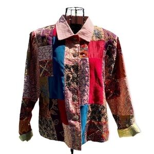 Vintage Alex Kim Wearable Art Patchwork Colorblock Sequined Jacket Petite Large